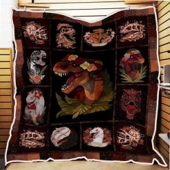 Dinosaur Wearing Flower Wreath Quilt Blanket