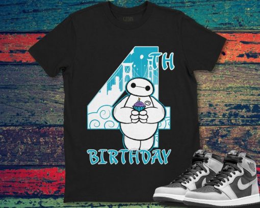 Disney Big Hero 6 Baymax 4th Birthday Cupcake Portrait T-Shirt