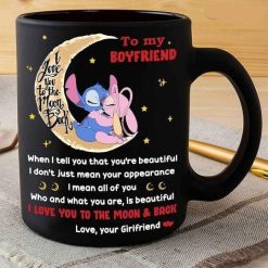 Disney Lilo And Stitch And Angel Kissing Sitting I Love You Tothe Moon To My Boyfriend Premium Sublime Ceramic Coffee Mug Black