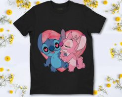 Disney Stitch And Angel Kissing Valentines Day T-Shirt