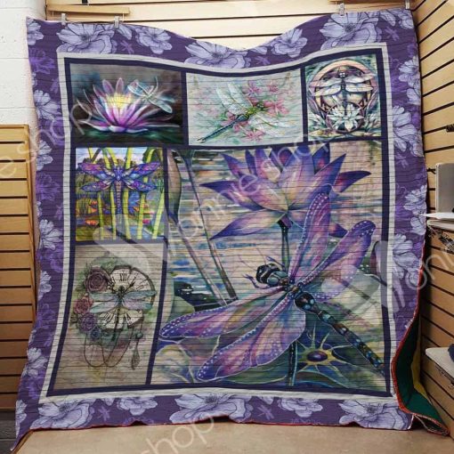 Dragonfly And Lotus Quilt Blanket