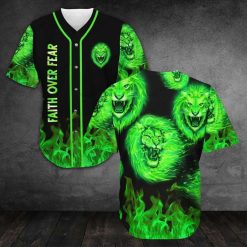 Faith Over Fear Lion With Greenlight 3d Personalized 3d Baseball Jersey h