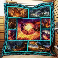 Fire And Ferocious Dragon Quilt Blanket