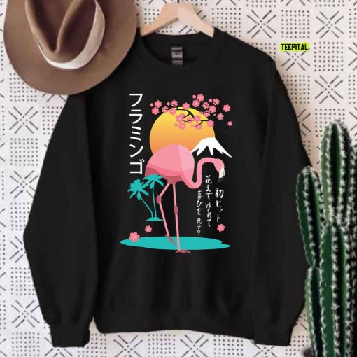 Flamingo Japanese Sunset Fuji Unisex Sweatshirt
