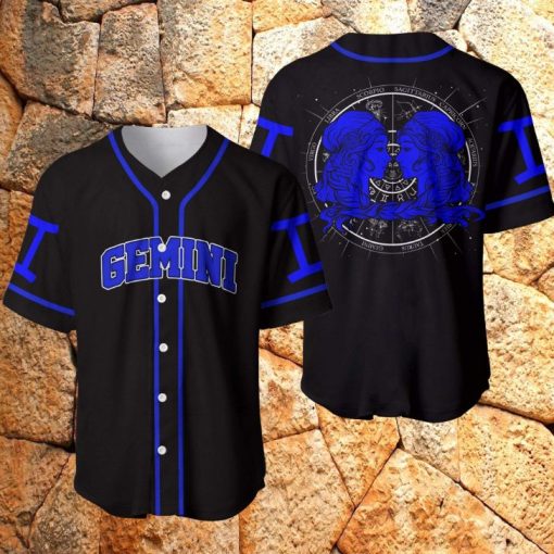 Gemini Zodiac Blue Black Personalized 3d Baseball Jersey