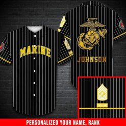 Gift For Father Custom Personalized Name And Rank Us Marine Corps Veteran Black Baseball Jersey