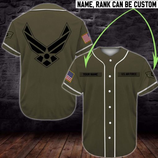 Gift For Father Personalized Name And Rank Us Air Force Olive Baseball Jersey