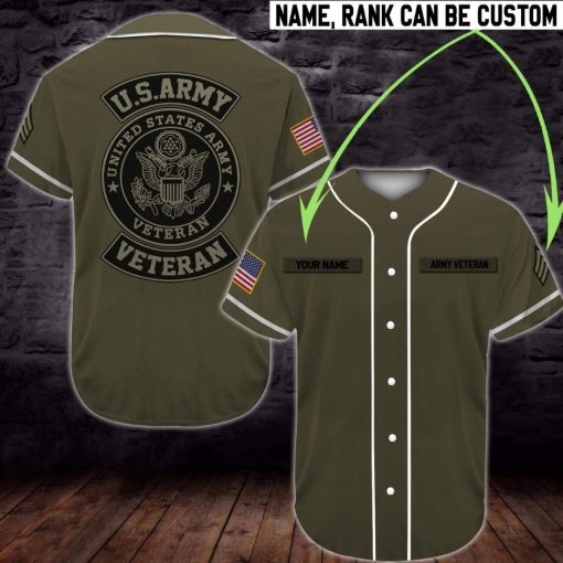 Gift For Father Personalized Name And Rank Us Army Veteran Olive Baseball Jersey