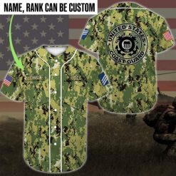 Gift For Father Personalized Name And Rank Us Coast Guard Green Camo Baseball Jersey