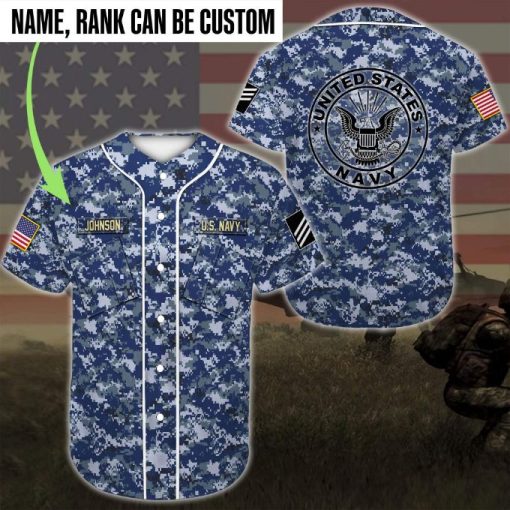 Gift For Father Personalized Name And Rank Us Navy Camo Baseball Jersey