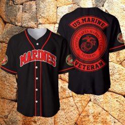 Gift For Father Us Marine Corps Veteran Red Black Personalized 3d Baseball Jersey