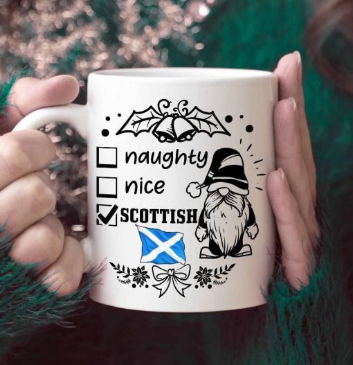 Gnomie Naughty Nice Scottish Premium Sublime Ceramic Coffee Mug White