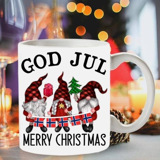 God Jul Gnomes Merry Christmas Premium Sublime Ceramic Coffee Mug White