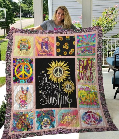 Hippie Sunflower Walk In Peace Quilt Blanket