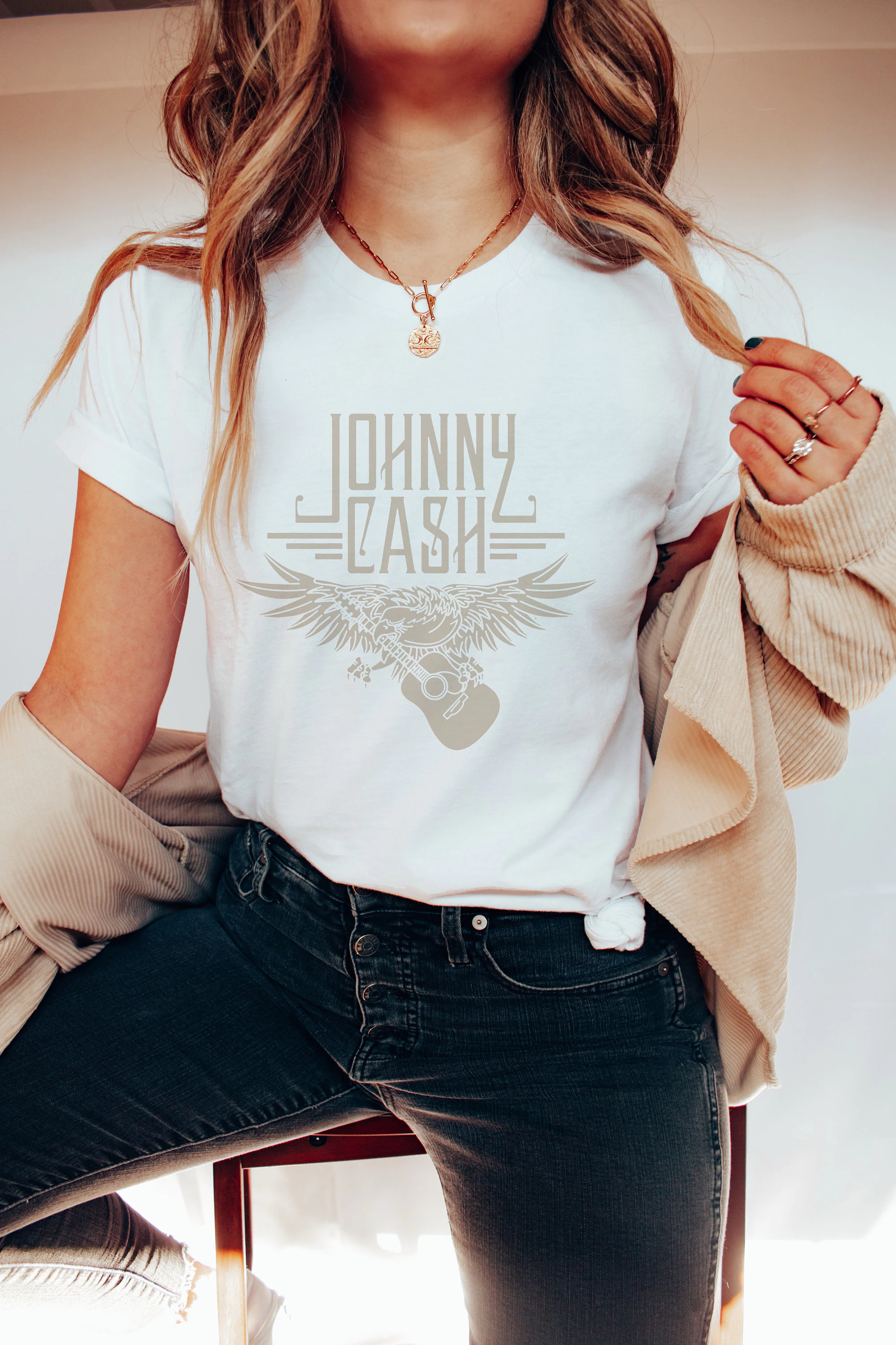 In White Backgroud Johnny Cash Unisex T-Shirt