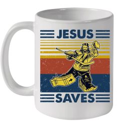 Jesus Saves Hockey Vintage Premium Sublime Ceramic Coffee Mug White