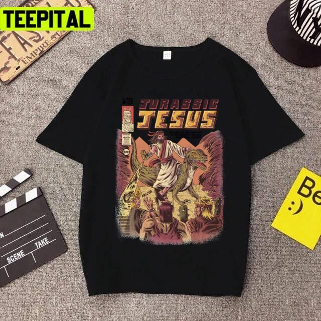 Jurassic Jesus Funny Retro Comic Design Unisex T-Shirt