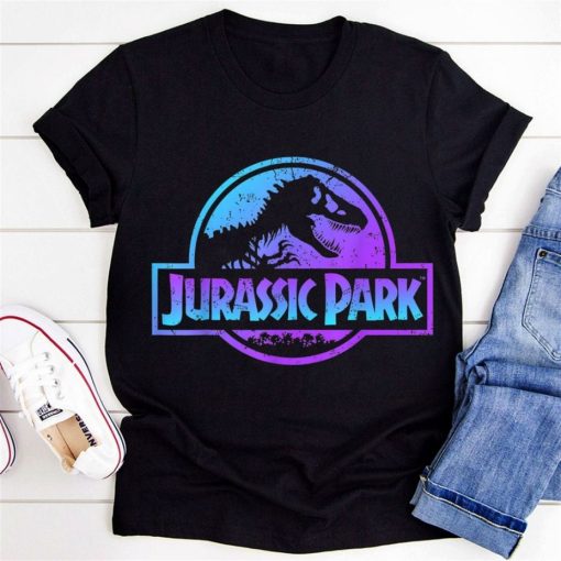 Jurassic Park Blue Purple Fossil Logo Graphic T-Shirt