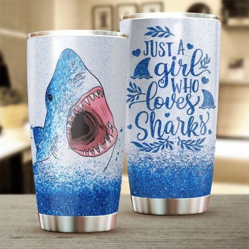 Just A Girl Who Loves Sharks Glitter Stainless Steel Cup