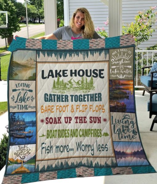 Lake House Gather Together Soak Up The Sun Fish Quilt Blanket