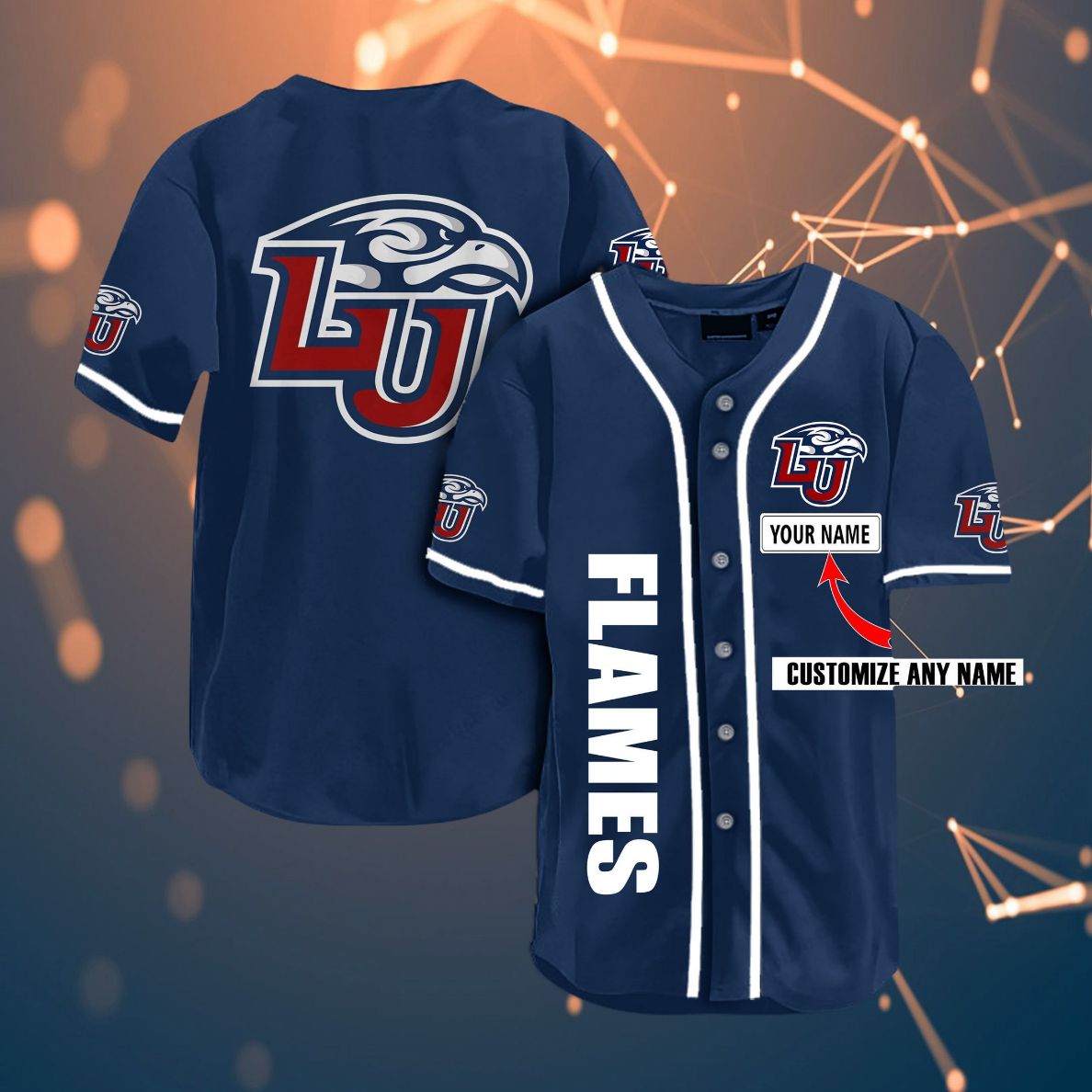 Liberty Flames Personalized Name Ncaa Fans Team 3d Customization Gifts Baseball Jersey