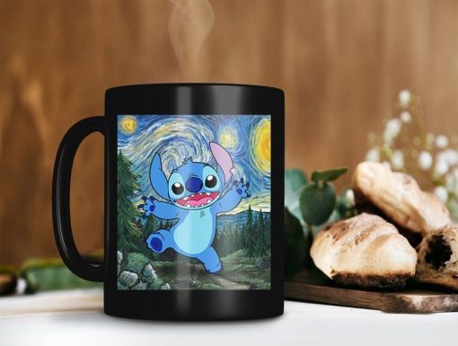 Lilo And Stitch Print Canvas Mug Starry Night Mug Van Gogh Mug Stitch Lover Gift Disney Premium Sublime Ceramic Coffee Mug Black