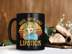 Men’s Guts Lipstick Dolly Parton Mug Dolly Rebecca Parton Mug Country Music Lover Gifts Retro Vintage Premium Sublime Ceramic Coffee Mug Black