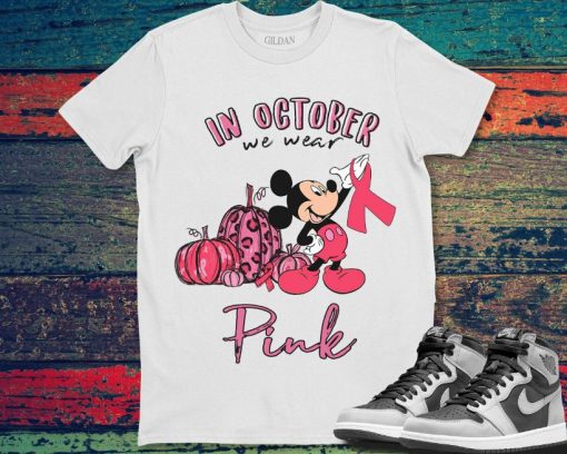 Mickey In October We Wear Pink Breast Cancer Awareness Pumpkin Unisex Gift T-Shirt