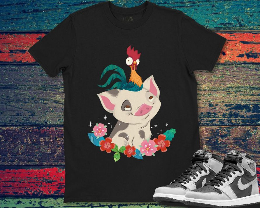 Moana HeiHei Rooster Flowers Graphic Disney Unisex Gift T-Shirt