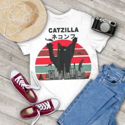 New Catzilla Japanese Sunset Style Vintage T-Shirt