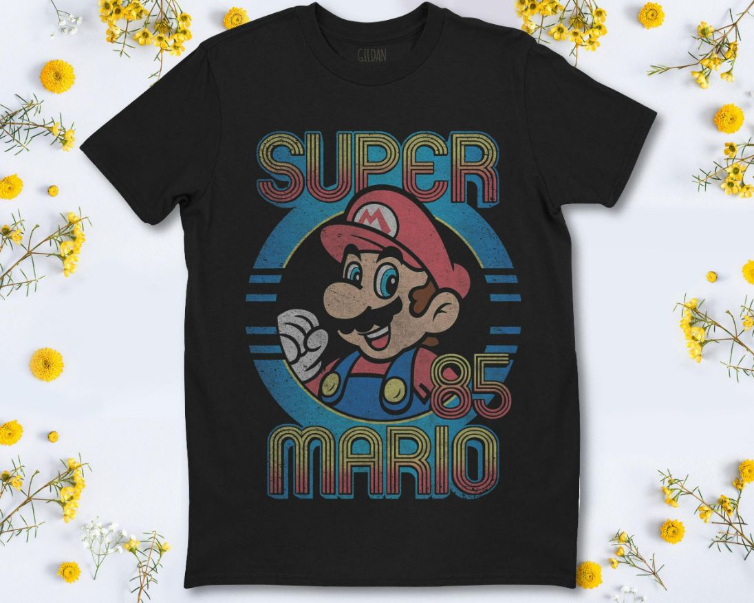 Nintendo Super Mario Retro Circle Vintage Graphic T-Shirt