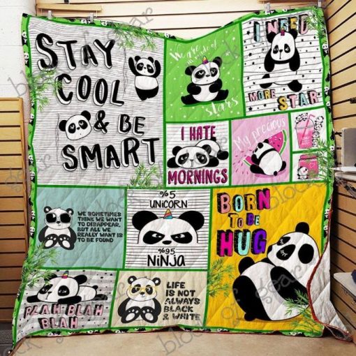 Panda Cute Stay Cool And Be Smart Quilt Blanket