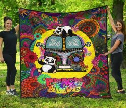 Panda Peace And Love Car Quilt Blanket