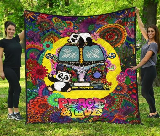 Panda Peace And Love Car Quilt Blanket