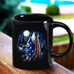 Patriotic American Wolf Moon 4th Of July Happy Independent Premium Sublime Ceramic Coffee Mug Black