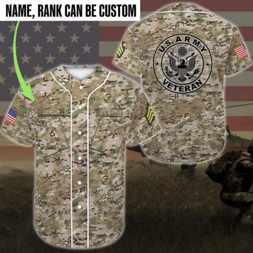 Personalized Name And Rank Us Army Camo Baseball Jersey