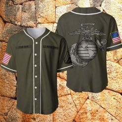 Personalized Name And Rank Us Marine Corps Olive Baseball Jersey