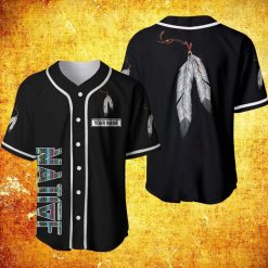 Personalized Name Native American Feather Black Baseball Jersey