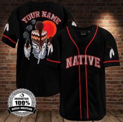 Personalized Name Native American Feather Red Black Baseball Jersey