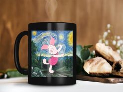 Piglet In Canvas Mug Starry Night Mug Van Gogh Mug Pooh Lover Gift Disney Premium Sublime Ceramic Coffee Mug Black