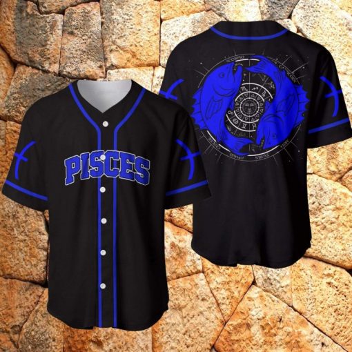 Pisces Zodiac Blue Black Personalized 3d Baseball Jersey