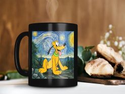 Pluto In Canvas Mug Starry Night Mug Van Gogh Mug Goofy Lover Gift Disney Pluto Lover Premium Sublime Ceramic Coffee Mug Black