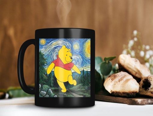 Pooh In Canvas Mug Starry Night Mug Van Gogh Mug Pooh Lover Gift Disney Premium Sublime Ceramic Coffee Mug Black