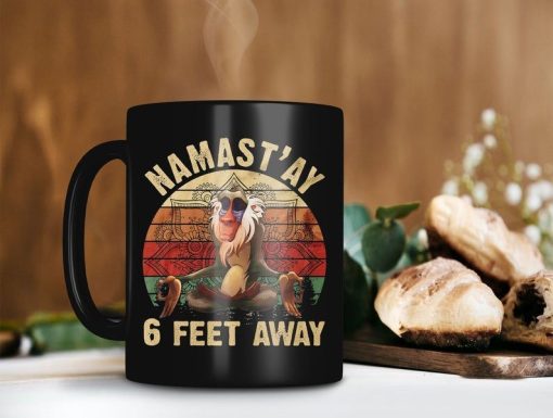 Rafiki Baboons Namastay 6 Feet Away Mug Rafiki Coffee Mug Lion King Lover Gift Quarantine Lover Mug Premium Sublime Ceramic Coffee Mug Black