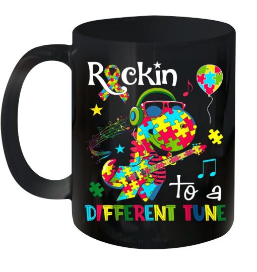 Rockin To A Different Tune Autism Awareness For Boy Girl Toddler Premium Sublime Ceramic Coffee Mug Black