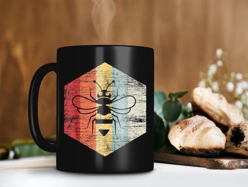 Royal Bee In Hexagon Vintage Mug Bee Coffee Mug Honey Lover Premium Sublime Ceramic Coffee Mug Black