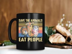 Save The Animals Eat People Mug Vegan Vegetarian Mug Vintage Retro Mug Vegetarian Lover Gift Mug Premium Sublime Ceramic Coffee Mug Black