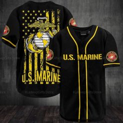 Simple Black Yellow Us Marine Flag Personalized 3d Baseball Jersey