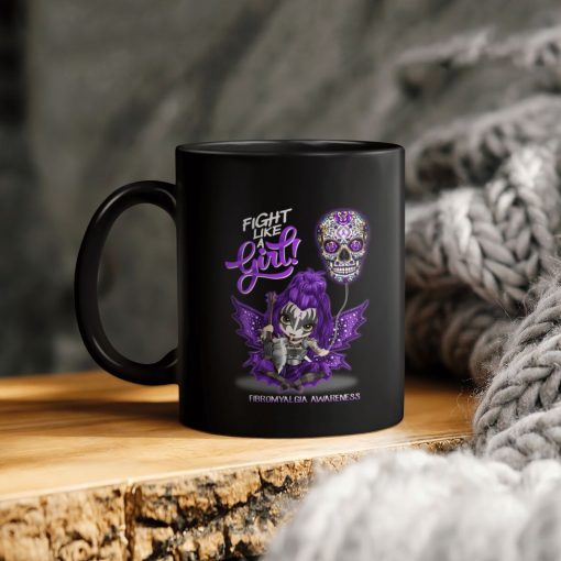 Skull Fight Like A Girl Fibromyalgia Awareness Ceramic Coffee Mug