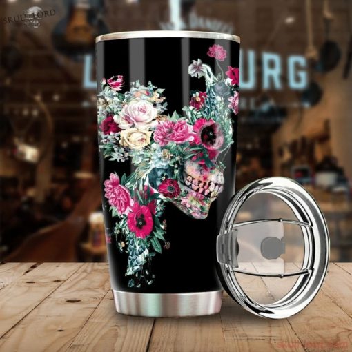 Skull Half Face Floral Stainless Steel Cup